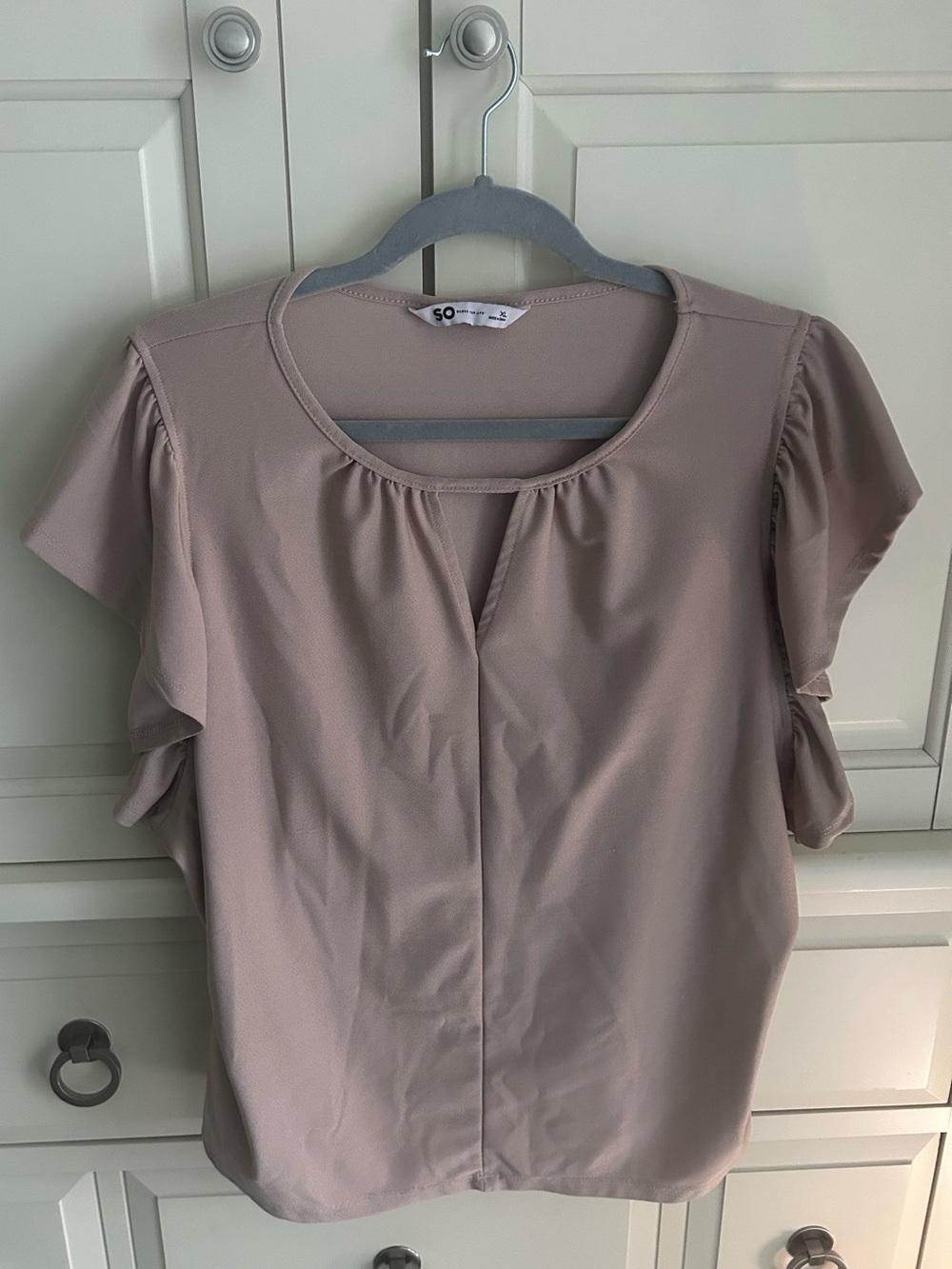 SO Light Taupe Ruffle Sleeve Blouse